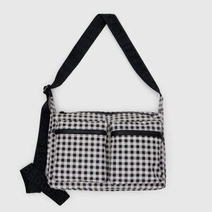 Baggu Cargo Shoulder Bag Black Gingham Recycled Nylon Baguette Purse